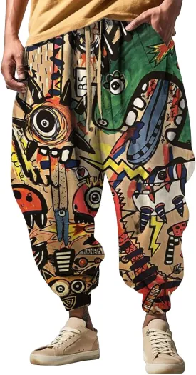 Japanese Drop Crotch Trousers Casual Drawstring Men Elastic Waist with Pockets Waist Men's Mens Hip Hop Harem Pants