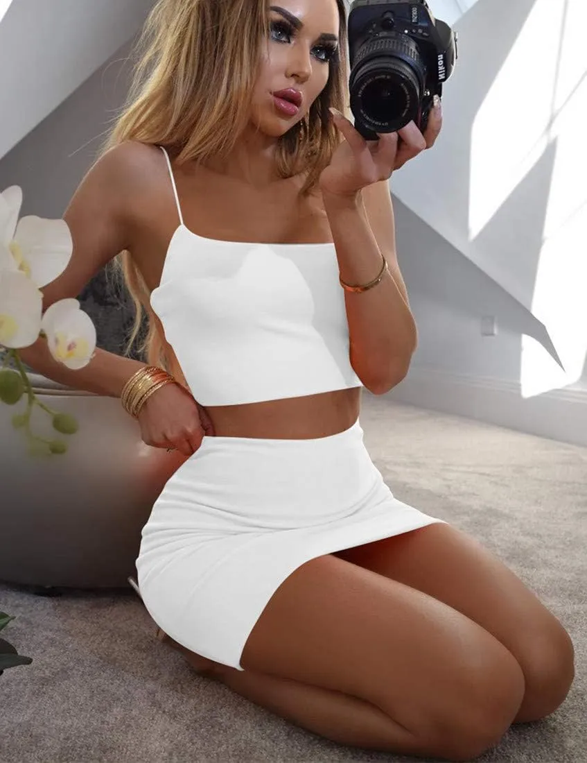 Kaximil Women's Summer 2 Piece Outfits Cami Crop Top Bodycon Skirt Mini Club Dress