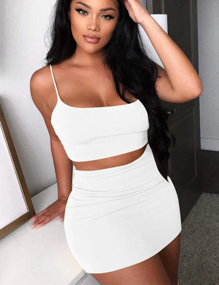 Kaximil Women's Summer 2 Piece Outfits Cami Crop Top Bodycon Skirt Mini Club Dress