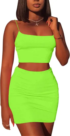 Kaximil Women's Summer 2 Piece Outfits Cami Crop Top Bodycon Skirt Mini Club Dress
