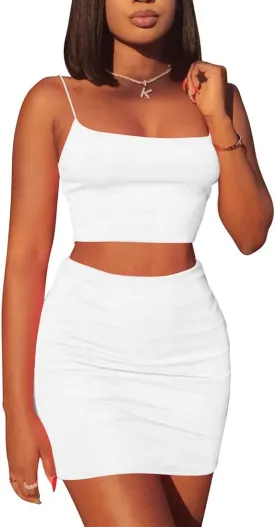 Kaximil Women's Summer 2 Piece Outfits Cami Crop Top Bodycon Skirt Mini Club Dress
