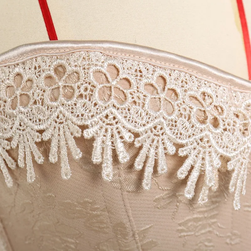 Lace-Up Corsets Waist Trainer with Boning and Floral Embroidery
