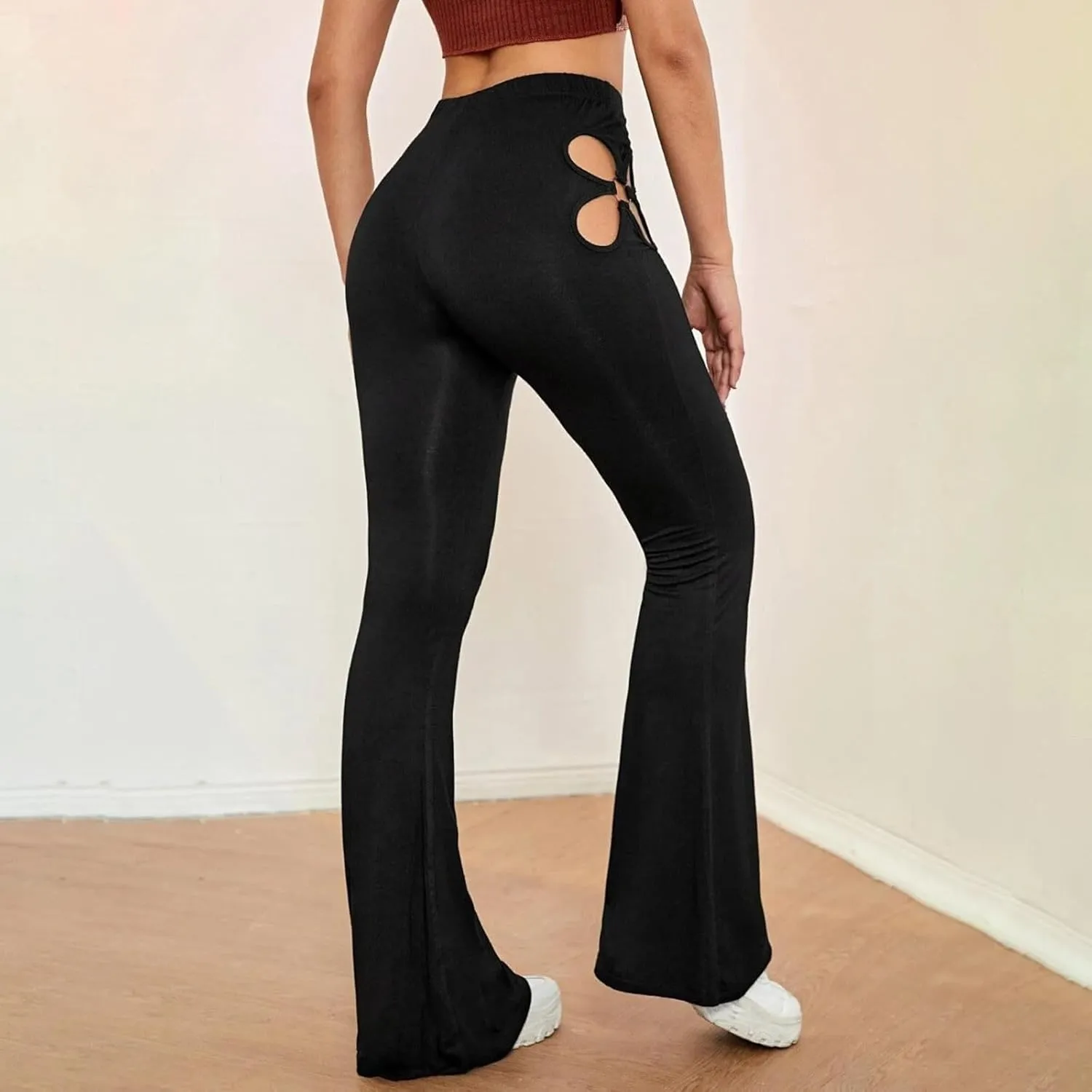 Ladies Hollow Design Tight Flared Trousers Sexy Lift Buttocks Four Dress Clothes for Women Business Casual Pants