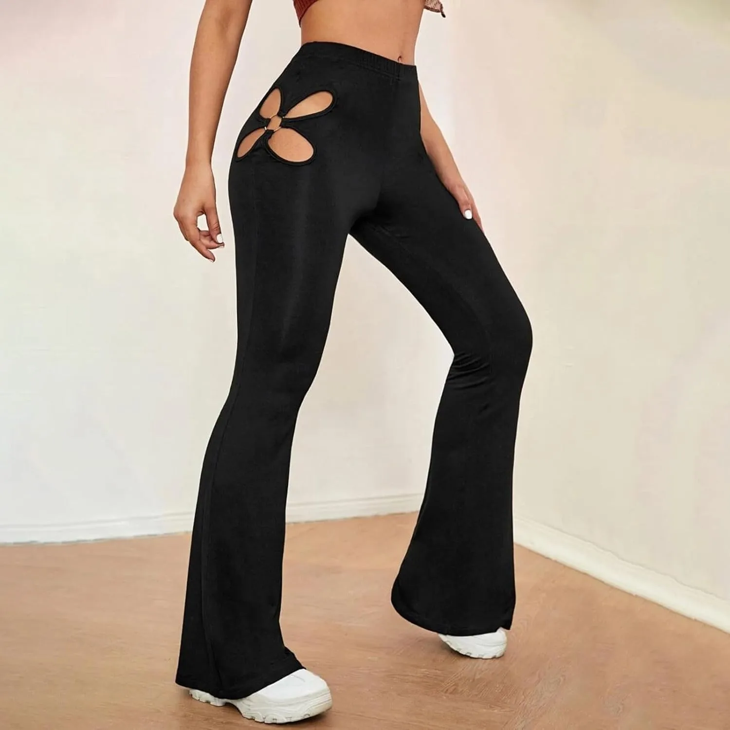 Ladies Hollow Design Tight Flared Trousers Sexy Lift Buttocks Four Dress Clothes for Women Business Casual Pants