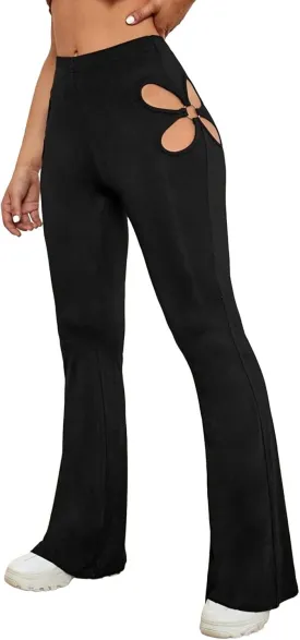 Ladies Hollow Design Tight Flared Trousers Sexy Lift Buttocks Four Dress Clothes for Women Business Casual Pants