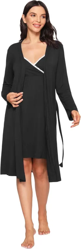 Latuza Women's Viscose Nursing Nightgown and Robe Set