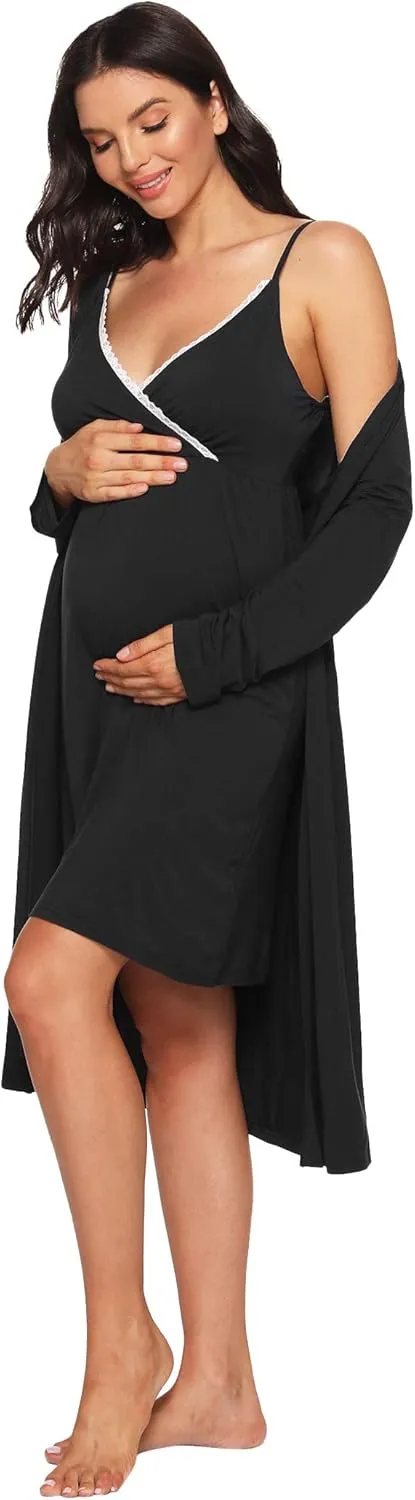 Latuza Women's Viscose Nursing Nightgown and Robe Set
