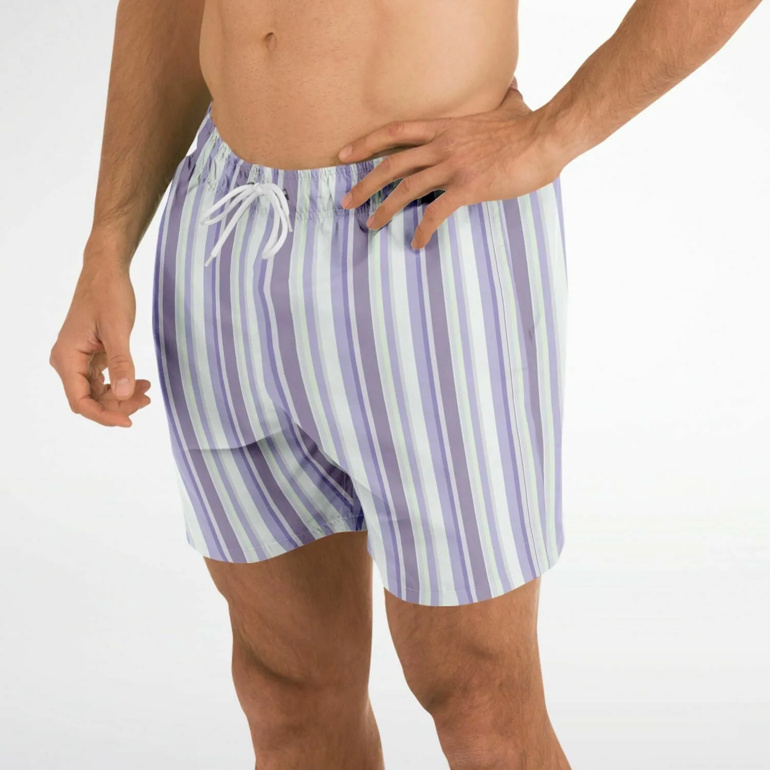 Lavender Stripes 5.5" Men Swim Shorts