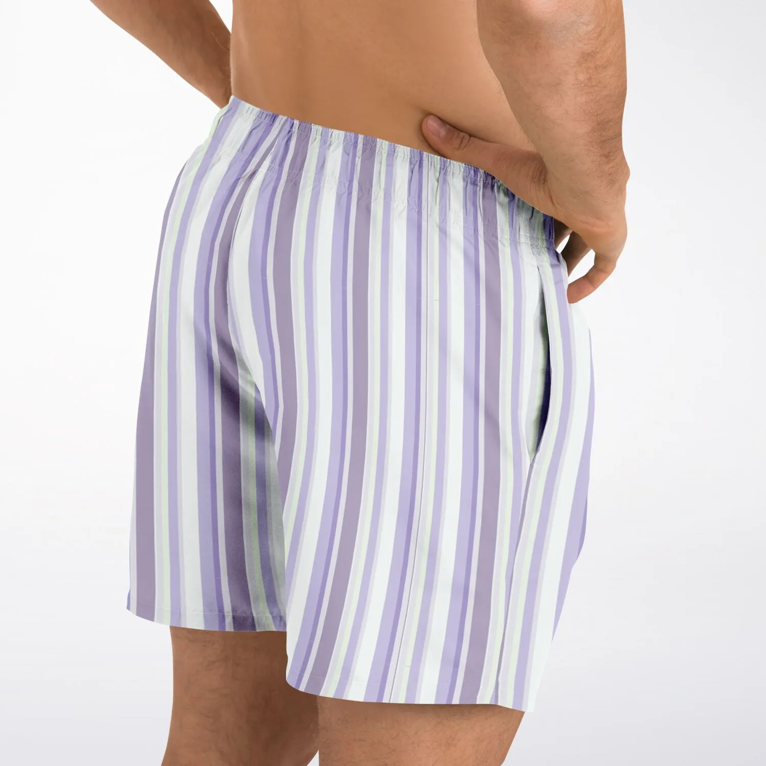 Lavender Stripes 5.5" Men Swim Shorts
