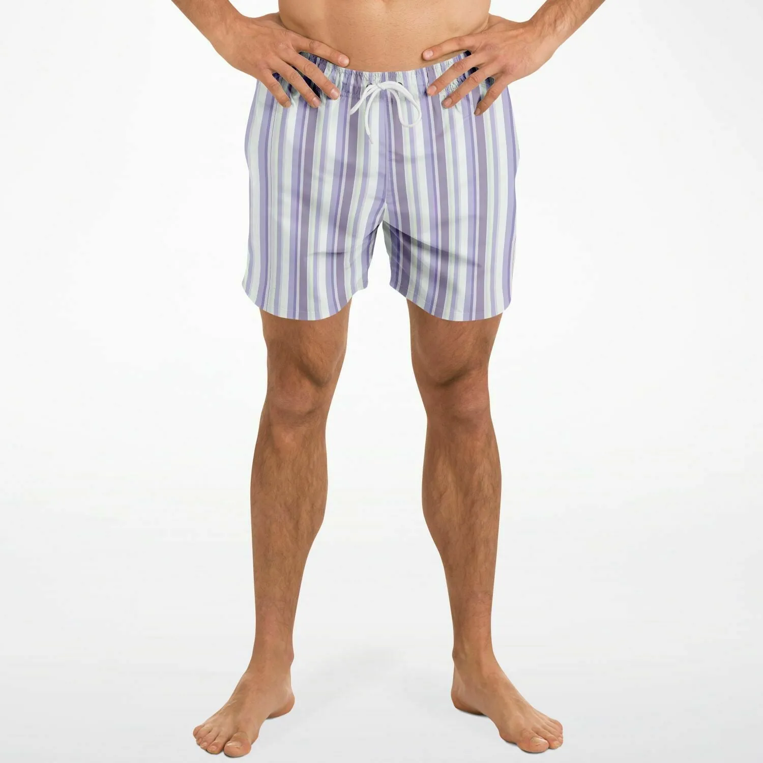 Lavender Stripes 5.5" Men Swim Shorts