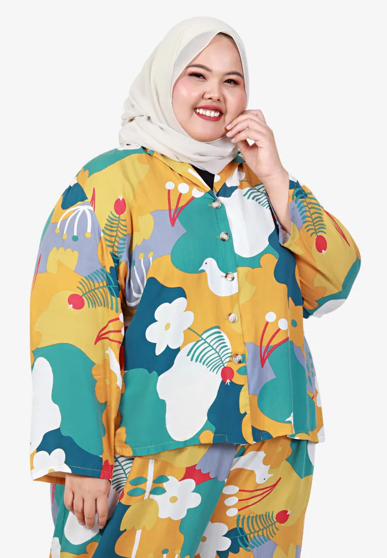 Loana Cotton Rayon Sleepwear Long Sleeves Set - Yellow Mix