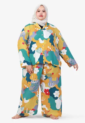 Loana Cotton Rayon Sleepwear Long Sleeves Set - Yellow Mix
