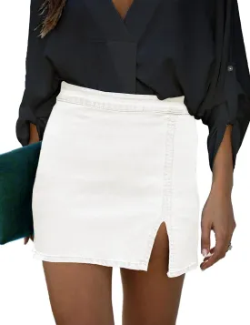 luvamia Jean Skirt for Women with Slit High Wasited Bodycon Stretch Pencil Mini Short Denim Skirts