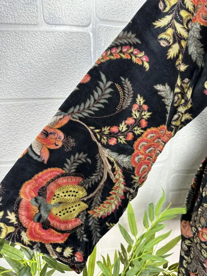 Luxury Velvet House Robe Unisex Kimono Jacket Reversible Silk Lined Autumn Winter Gift Elegant Floral Black Malibu Bluish Valentine Love