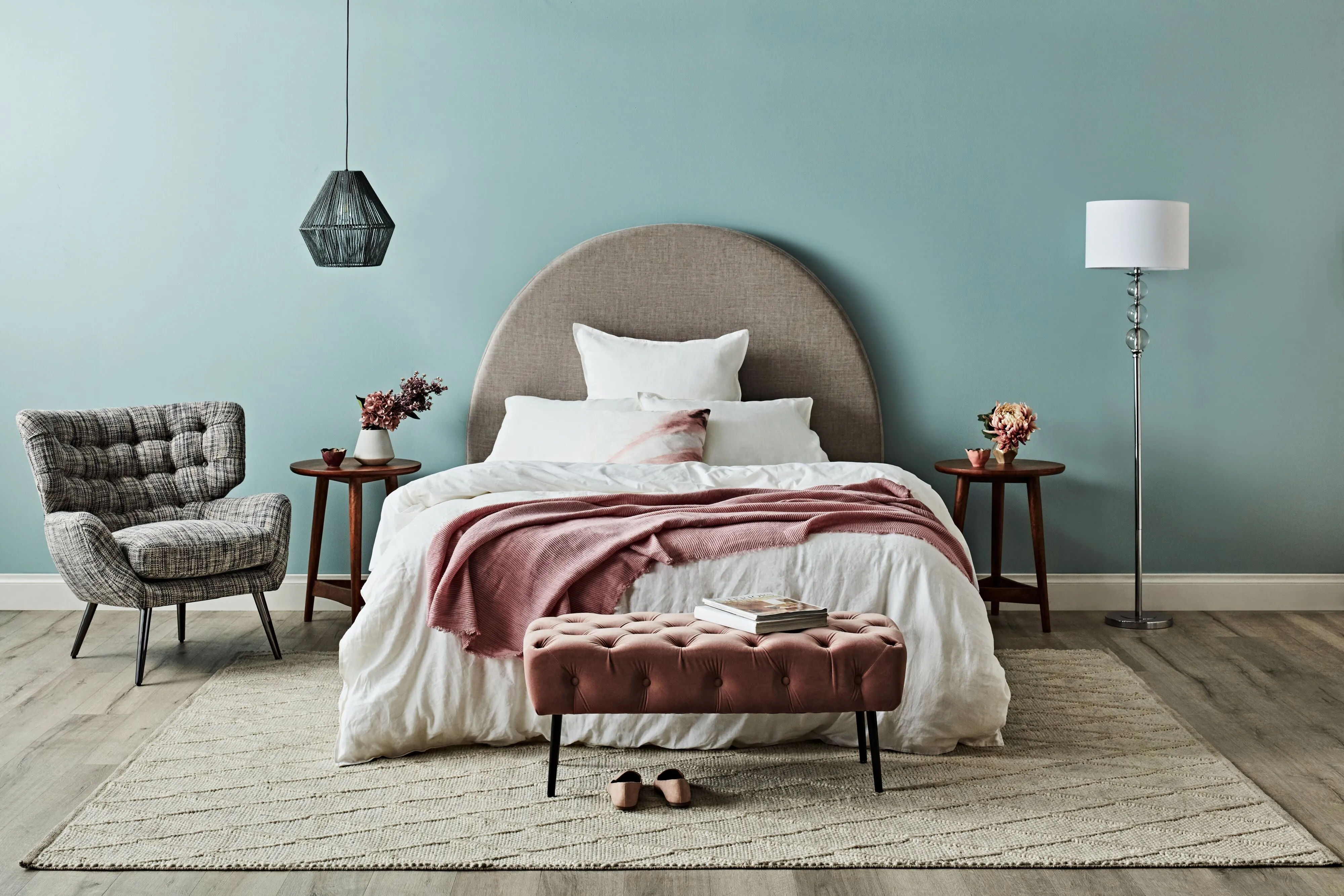 Maree Velvet Ottoman Blush Pink