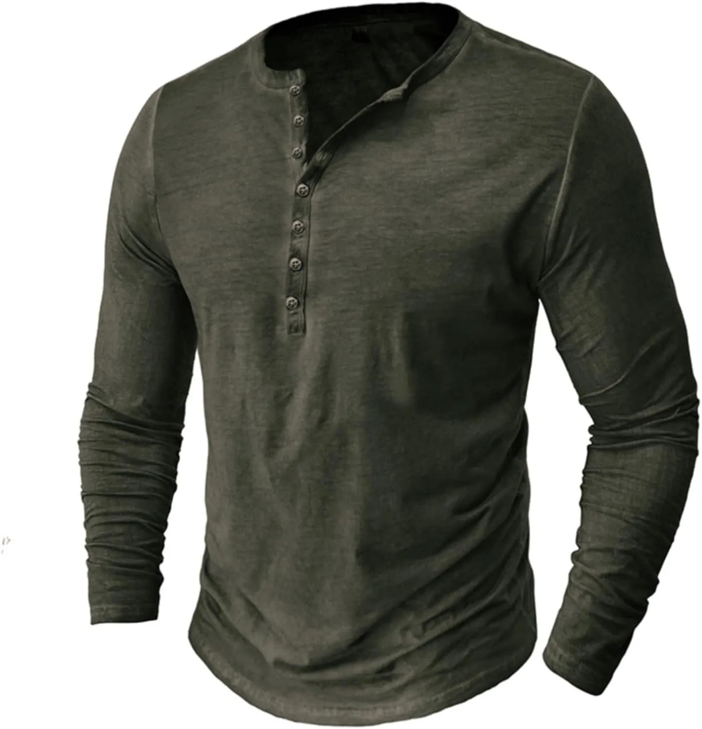 Mens Casual Long Sleeve Henley Shirt Classic Stretch Slim Fit Button Active Sports Gym Hiking T-Shirt