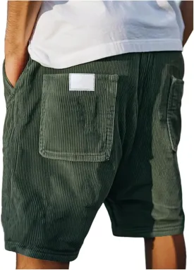 Mens Corduroy Shorts Vintage Washed Straight-Leg Shorts Fashion Classic Fit Casual Pants with Embroidery Pockets