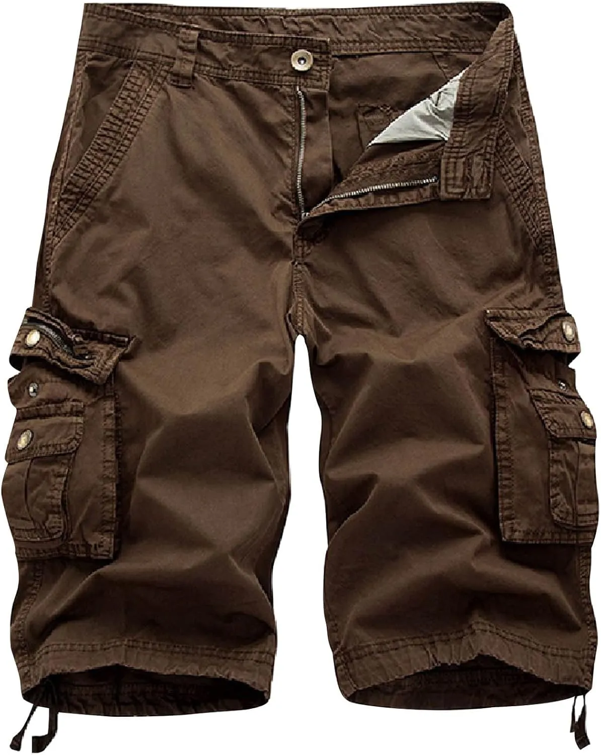 Mens Washed Cargo Shorts Zipper Button Slim Fit Hiking Shorts Summer Lightweight Beach Pants with Multi-Pockets
