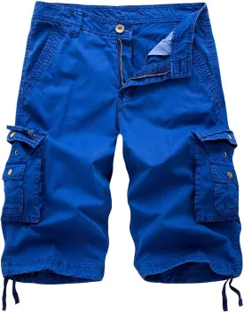 Mens Washed Cargo Shorts Zipper Button Slim Fit Hiking Shorts Summer Lightweight Beach Pants with Multi-Pockets