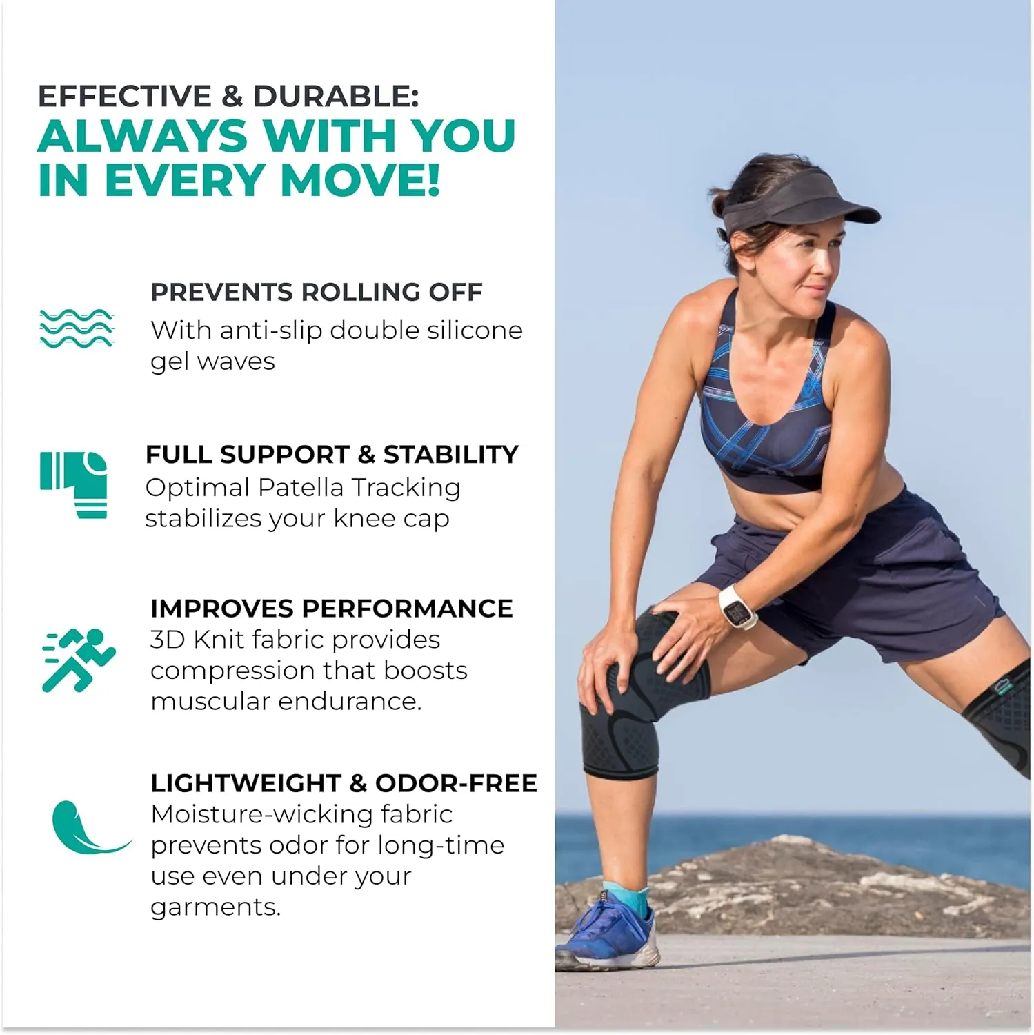 Modvel Compression Knee Brace for Women & Men, 2-Pack Knee Brace for Running Knee Pain, Knee Support Compression Sleeve, Workout Sports Knee Braces for Meniscus Tear, ACL & Arthritis Pain Relief