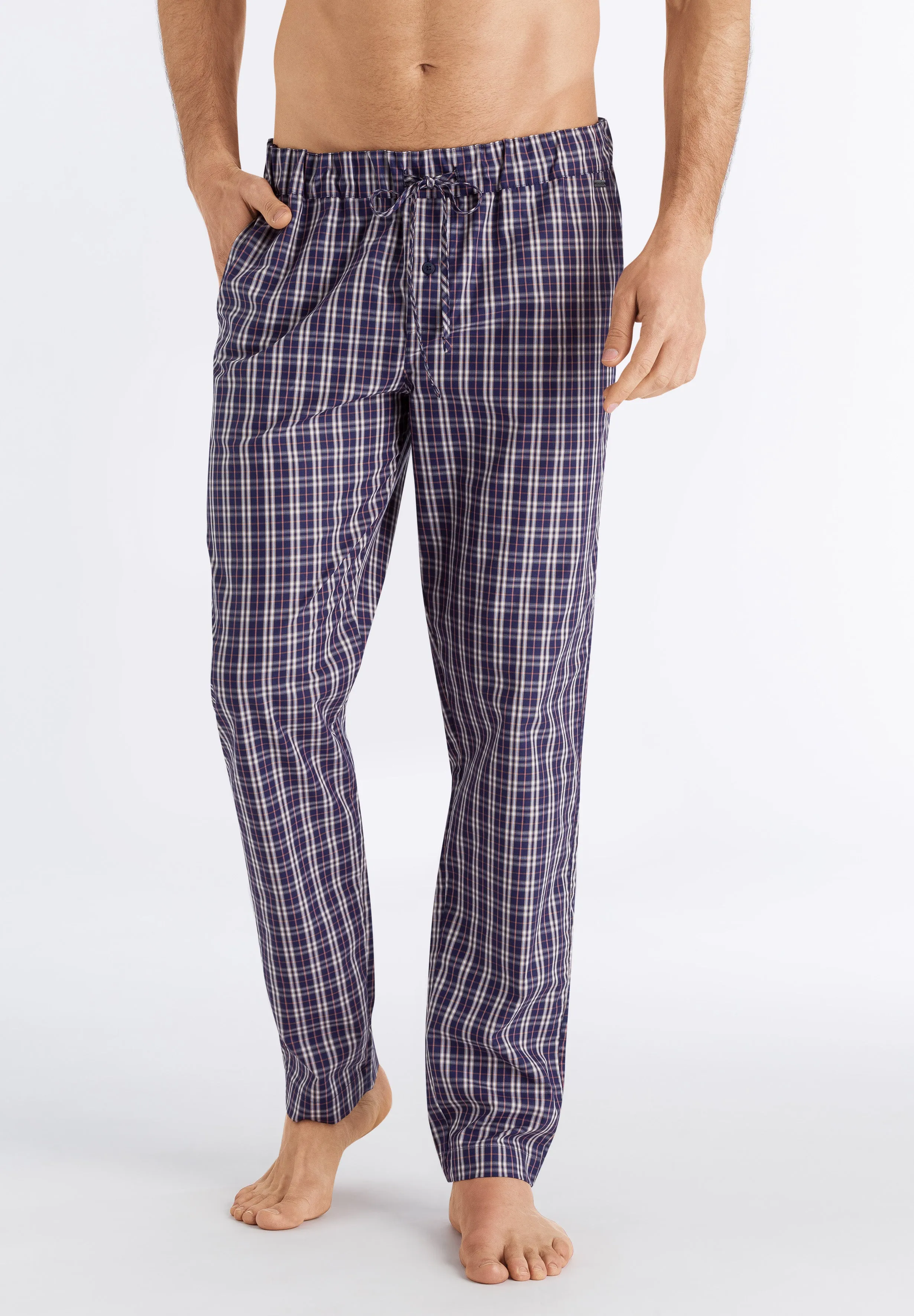 Night And Day Cotton Woven Drawstring Pants | Orange Blue Check 75436-2075