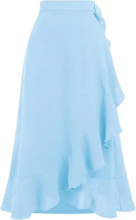 ODIZLI Women's Wrap Skirt High Waist Irregular High-Low Hemline Tie Waist Ruffle A-line Midi Skirt