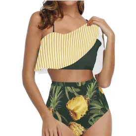 Pineapple High Waisted Ruffle Bikini Set