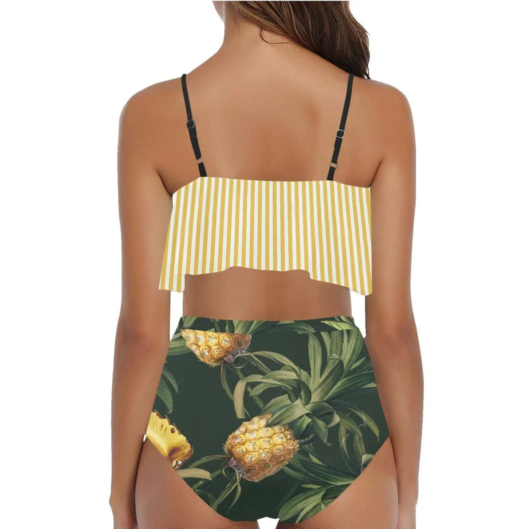 Pineapple High Waisted Ruffle Bikini Set