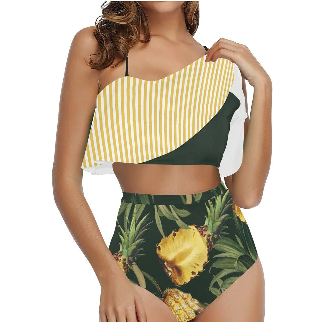 Pineapple High Waisted Ruffle Bikini Set