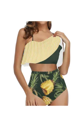 Pineapple Print High Waisted Flounce Bikini Set