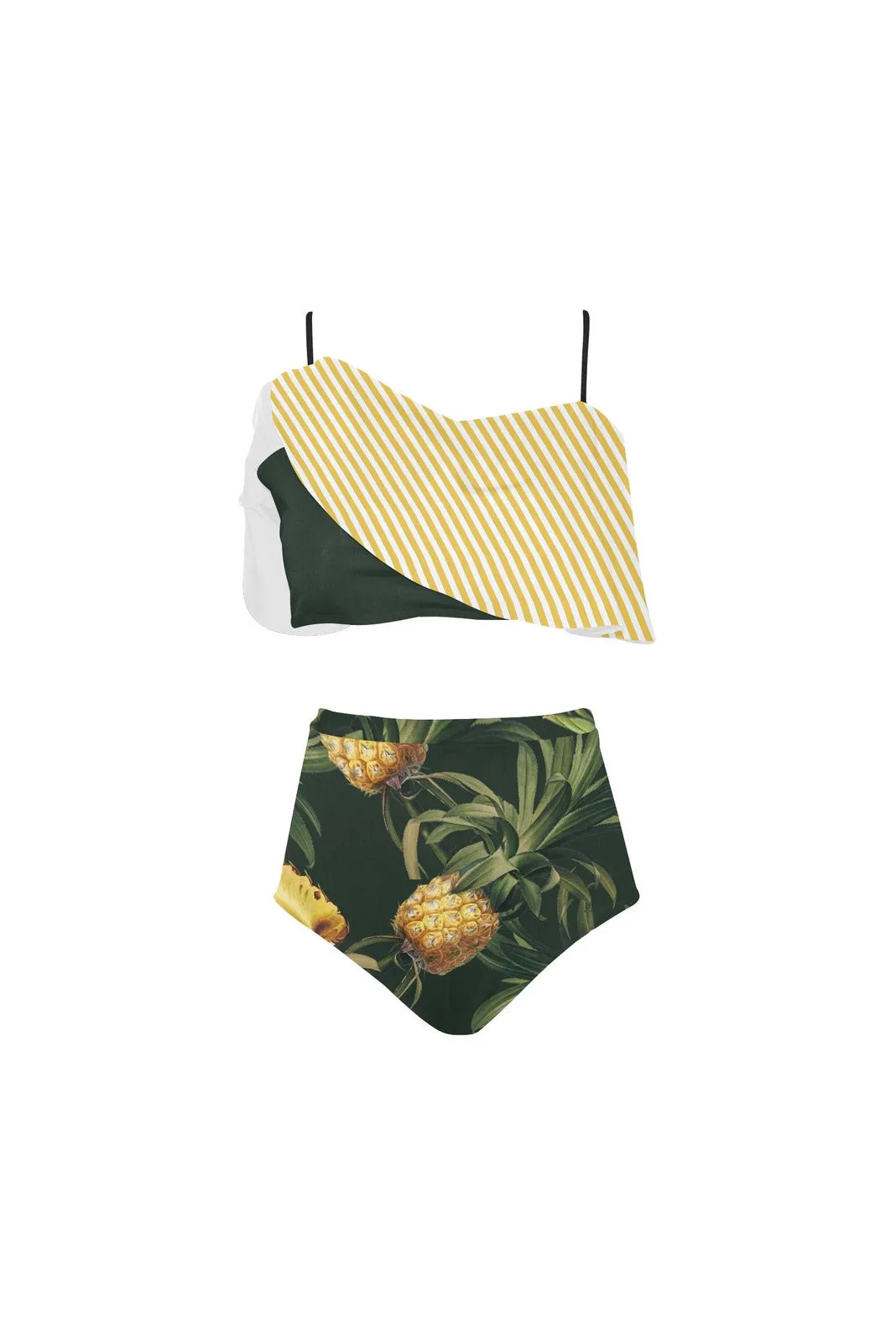 Pineapple Print High Waisted Flounce Bikini Set