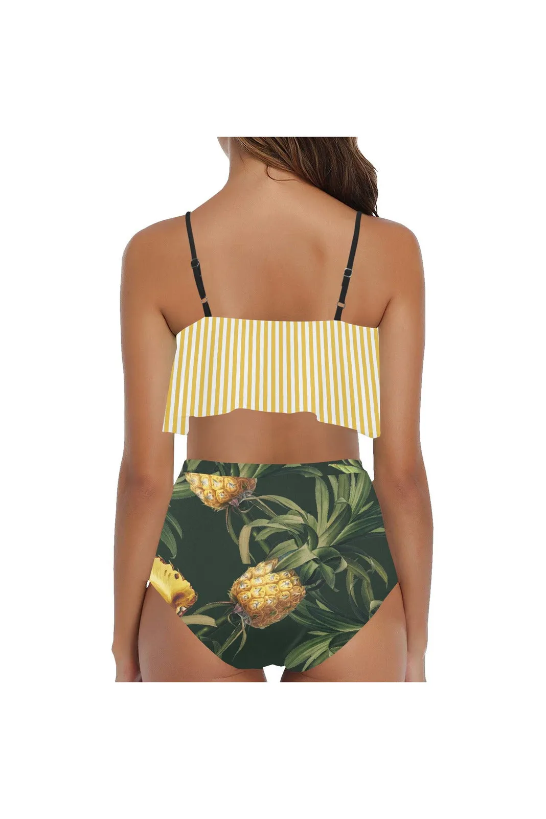 Pineapple Print High Waisted Flounce Bikini Set