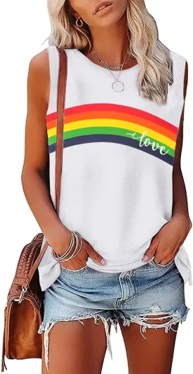 Pride Shirt Women Rainbow Love T Shirt Gay LGBTQ Equality Tank Sleeveless Summer Casual Vest Top