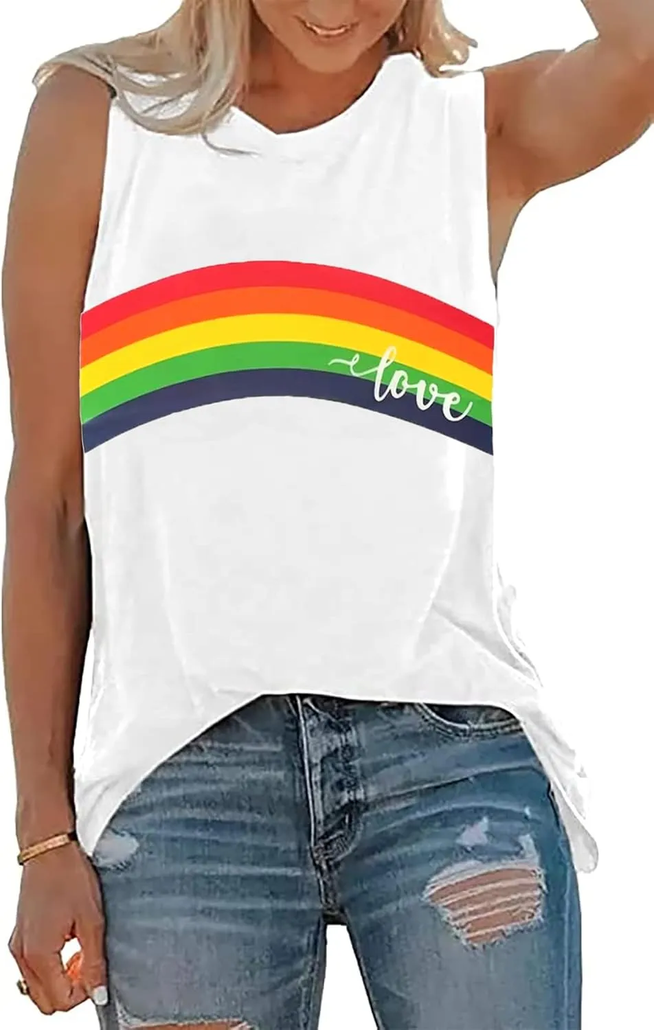 Pride Shirt Women Rainbow Love T Shirt Gay LGBTQ Equality Tank Sleeveless Summer Casual Vest Top