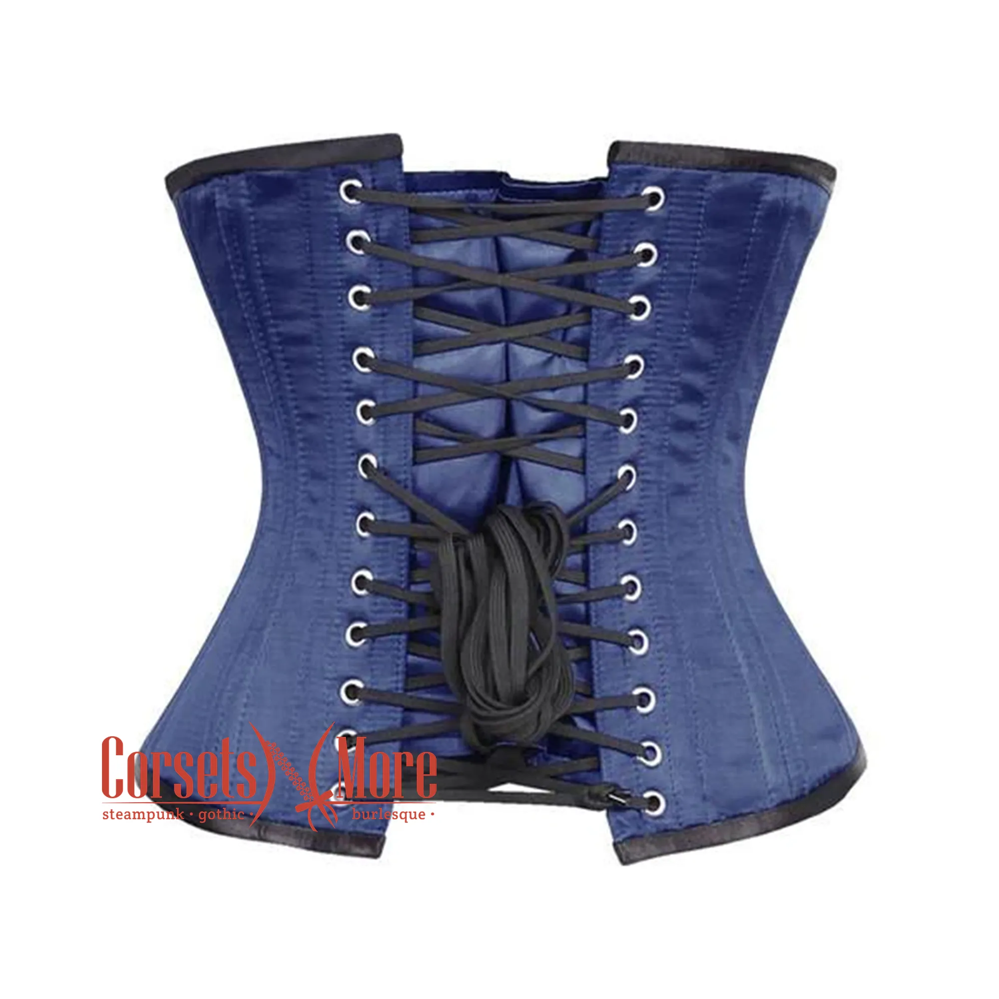 Royal Blue Satin Double Bone Front White Lace Gothic Waist Training Underbust Corset Bustier Top