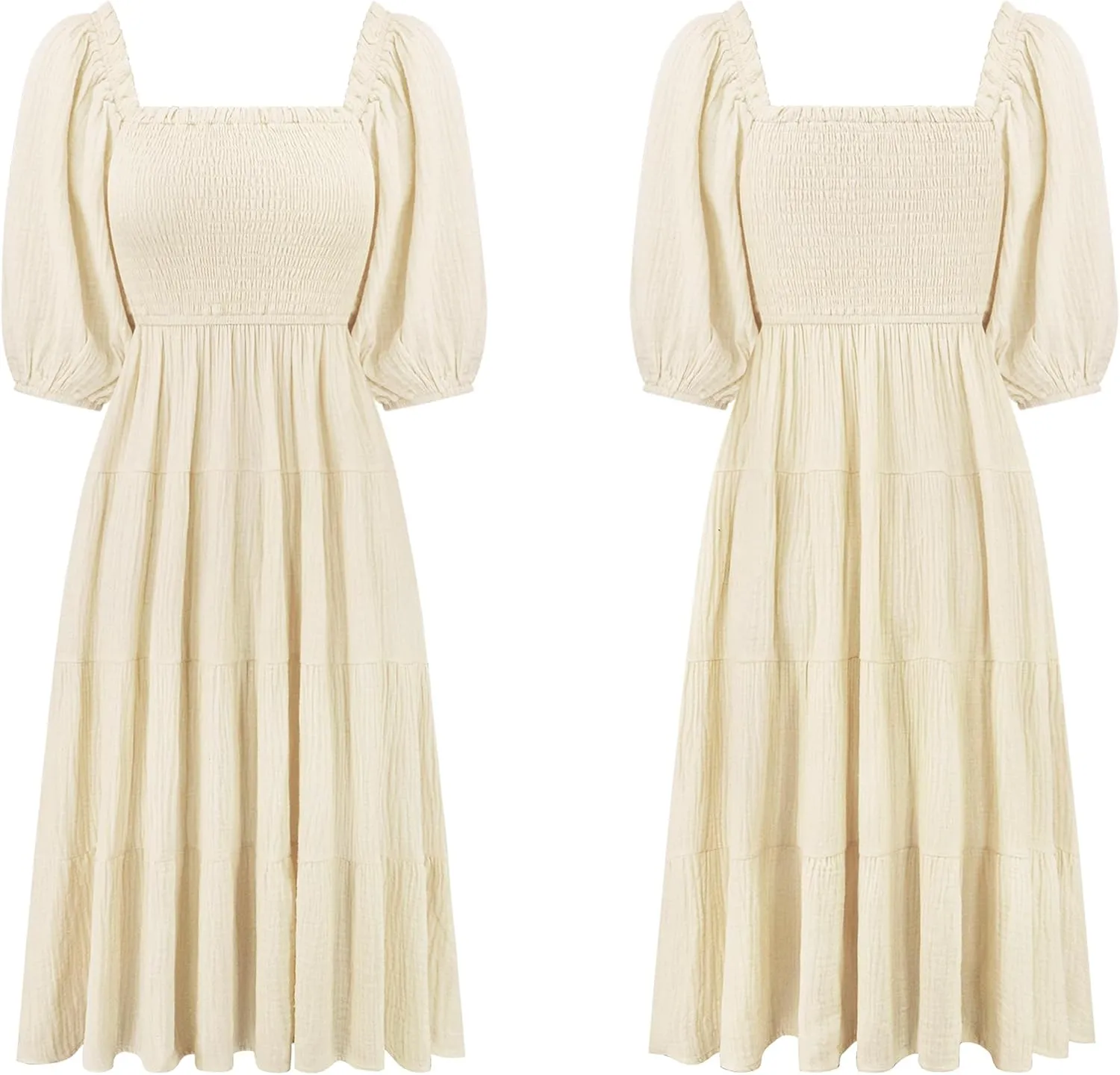 R.Vivimos Women's Summer Cotton Lantern Sleeves Ruffled Off Shoulder A-Line Midi Dresses