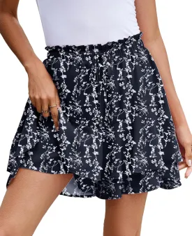 SimpleFun Womens Skorts Floral Ruffled Chiffon Flowy Shorts Summer Flared Mini Skirts