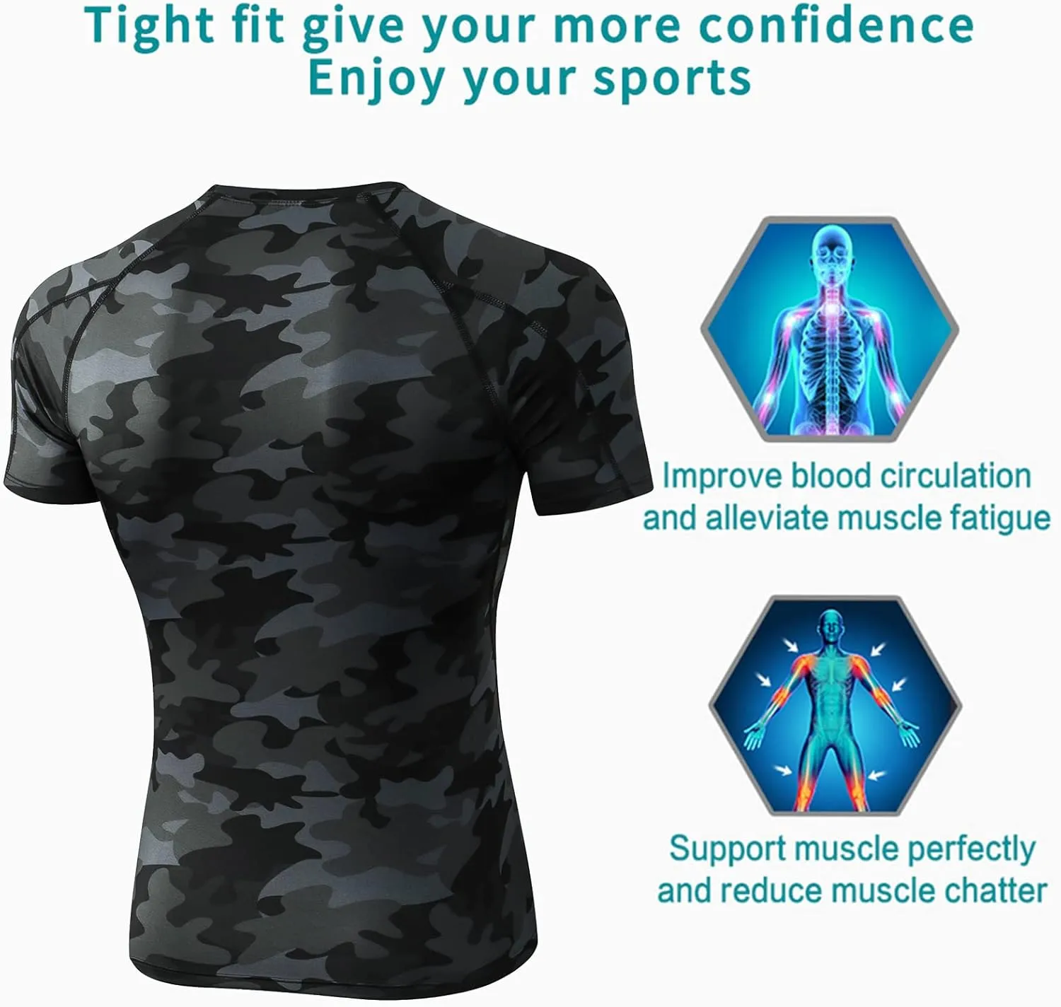 SPVISE Men's Compression Shirts Short Sleeve Workout Gym T-Shirt Running Tops Cool Dry Sports Base Layer Athletic Undershirts