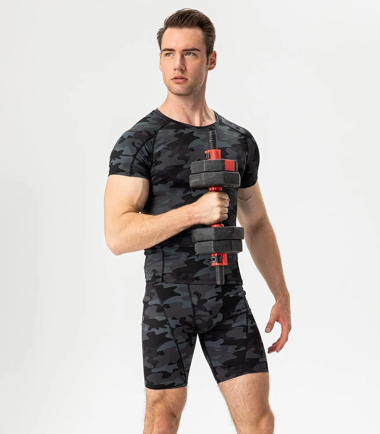 SPVISE Men's Compression Shirts Short Sleeve Workout Gym T-Shirt Running Tops Cool Dry Sports Base Layer Athletic Undershirts