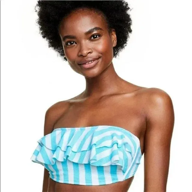 STONEY CLOVER - Bandeau Ruffle Striped Strapless Bikini Set