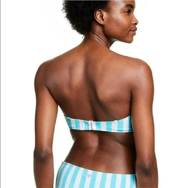 STONEY CLOVER - Bandeau Ruffle Striped Strapless Bikini Set