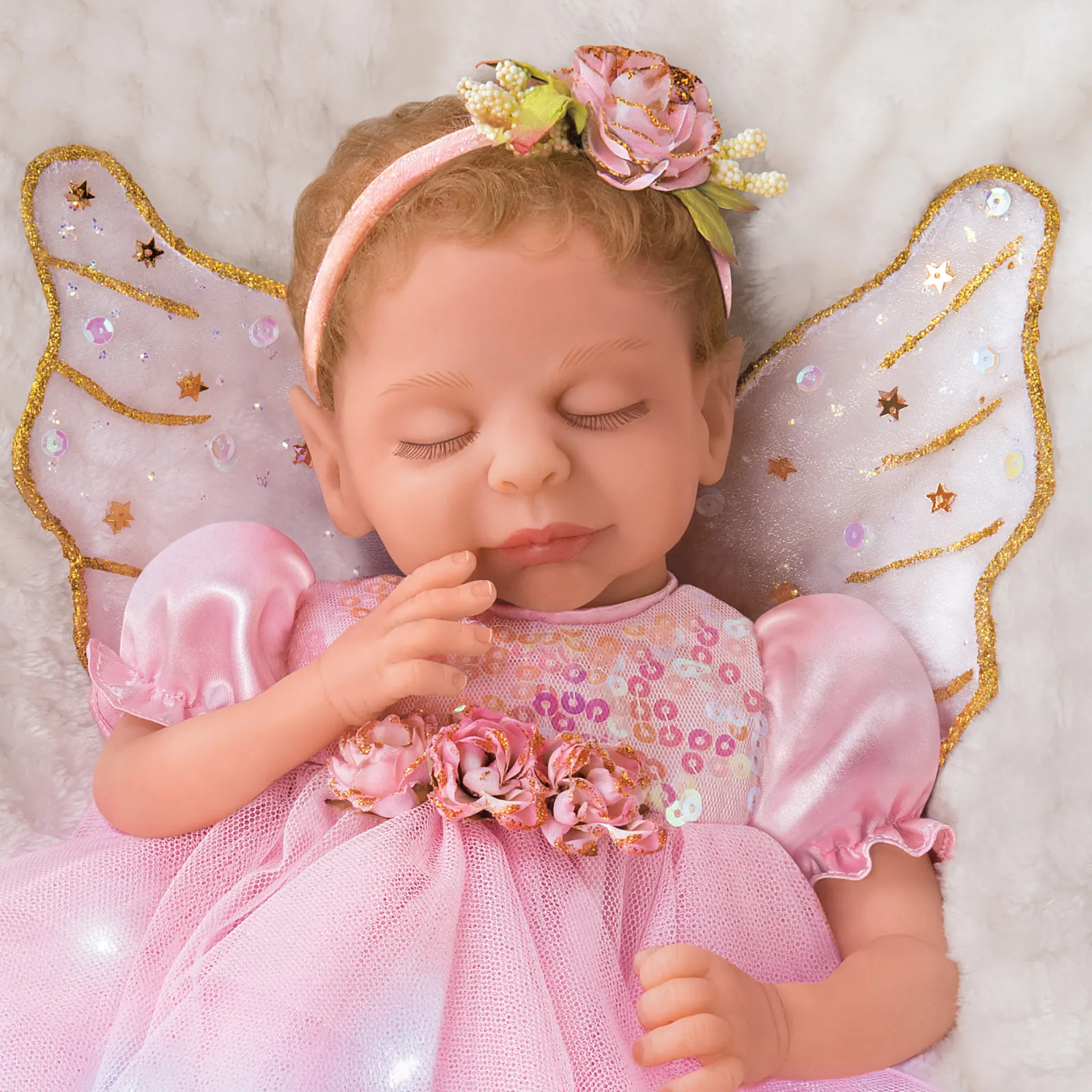 The Ashton - Drake Galleries Dream Blossom Silicone Fairy Baby Doll with Illuminated Outfit Poseable & Handcrafted TrueTouch® Authentic Silicone Skin Baby Girl Doll by Ina Volprich 13.5"-Inches