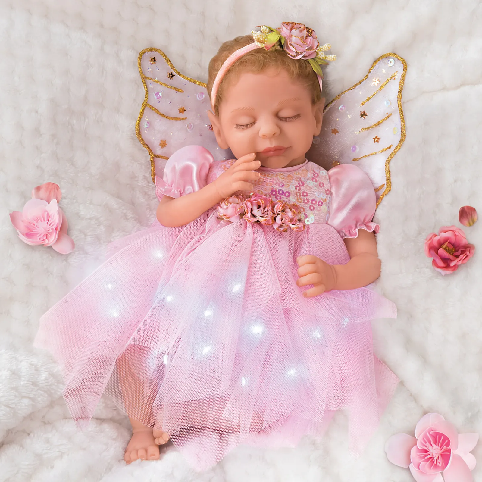 The Ashton - Drake Galleries Dream Blossom Silicone Fairy Baby Doll with Illuminated Outfit Poseable & Handcrafted TrueTouch® Authentic Silicone Skin Baby Girl Doll by Ina Volprich 13.5"-Inches