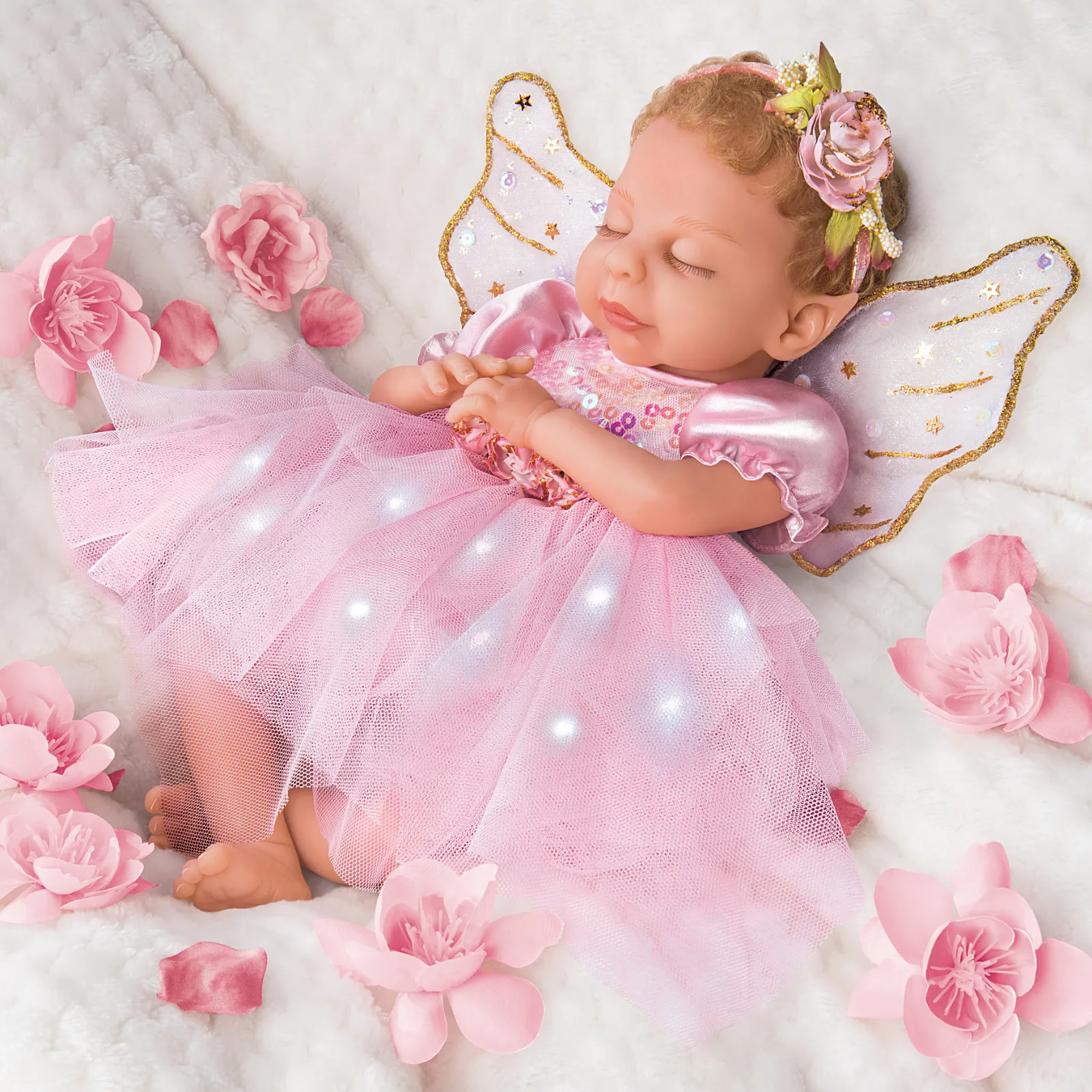 The Ashton - Drake Galleries Dream Blossom Silicone Fairy Baby Doll with Illuminated Outfit Poseable & Handcrafted TrueTouch® Authentic Silicone Skin Baby Girl Doll by Ina Volprich 13.5"-Inches