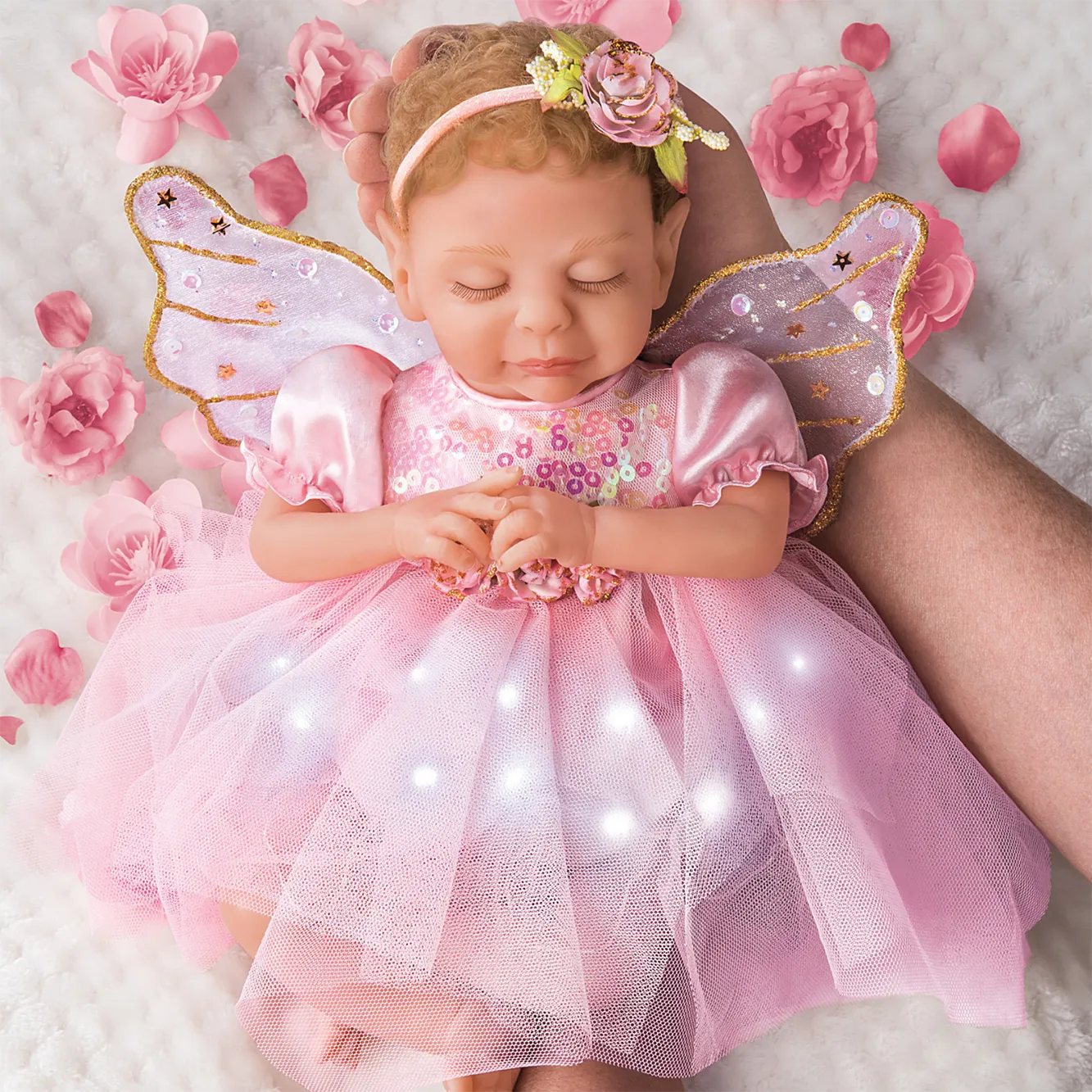 The Ashton - Drake Galleries Dream Blossom Silicone Fairy Baby Doll with Illuminated Outfit Poseable & Handcrafted TrueTouch® Authentic Silicone Skin Baby Girl Doll by Ina Volprich 13.5"-Inches