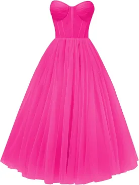 Tvuyet Elegant Tulle Short Prom Dresses for Teens Ball Gown Corset Homecoming Dresses Tea Length Formal Cocktail Dress