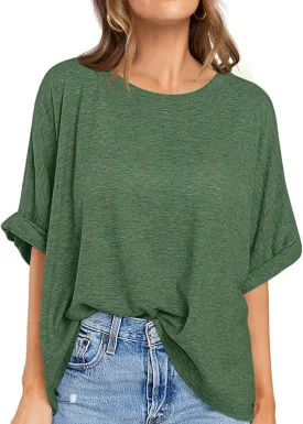 UEU Women Oversized T-Shirt Summer Casual Loose Fit Short Sleeve Basic Tops Workout Gym Tee Shirt