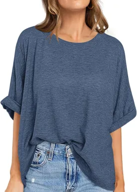 UEU Women Oversized T-Shirt Summer Casual Loose Fit Short Sleeve Basic Tops Workout Gym Tee Shirt