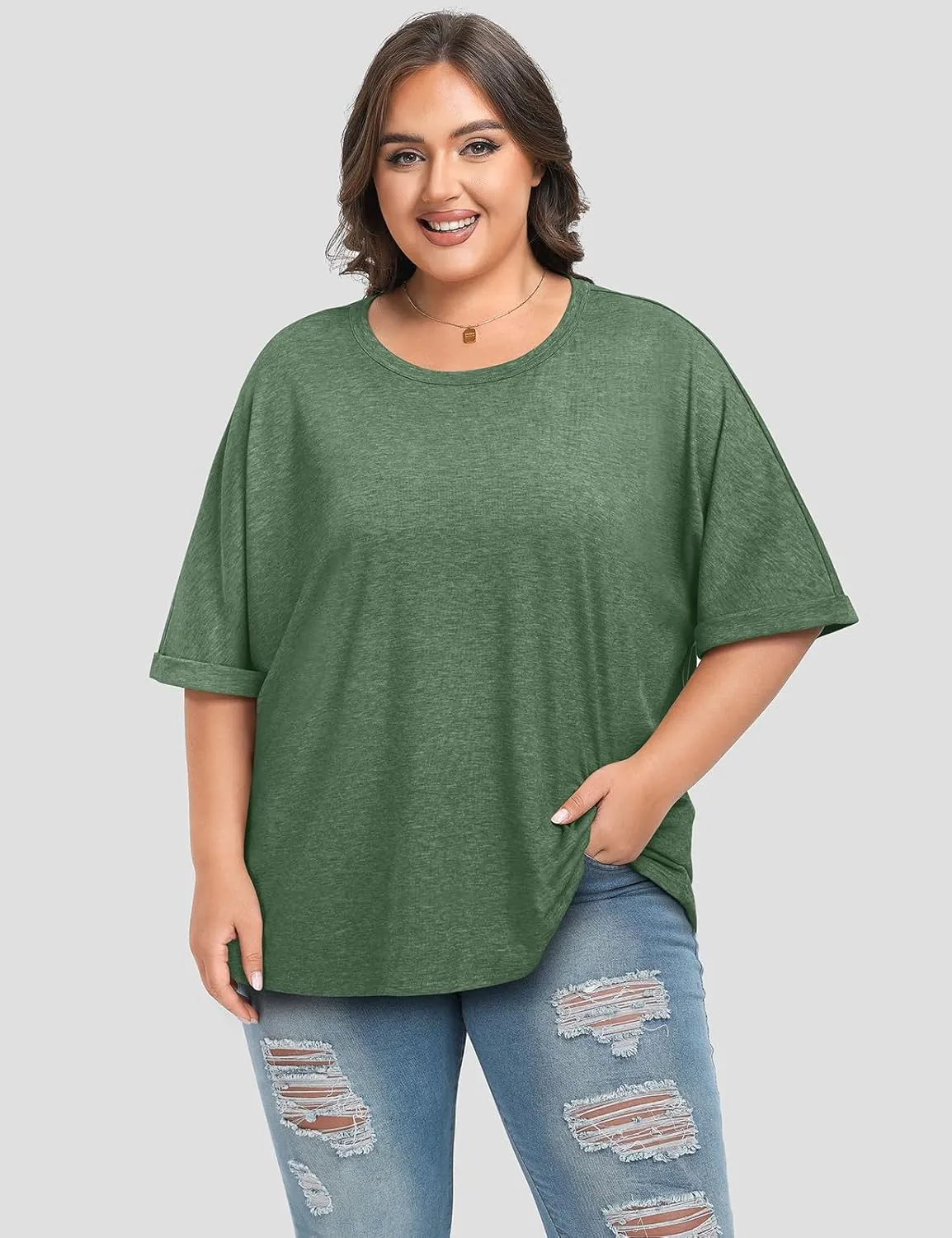 UEU Women Oversized T-Shirt Summer Casual Loose Fit Short Sleeve Basic Tops Workout Gym Tee Shirt
