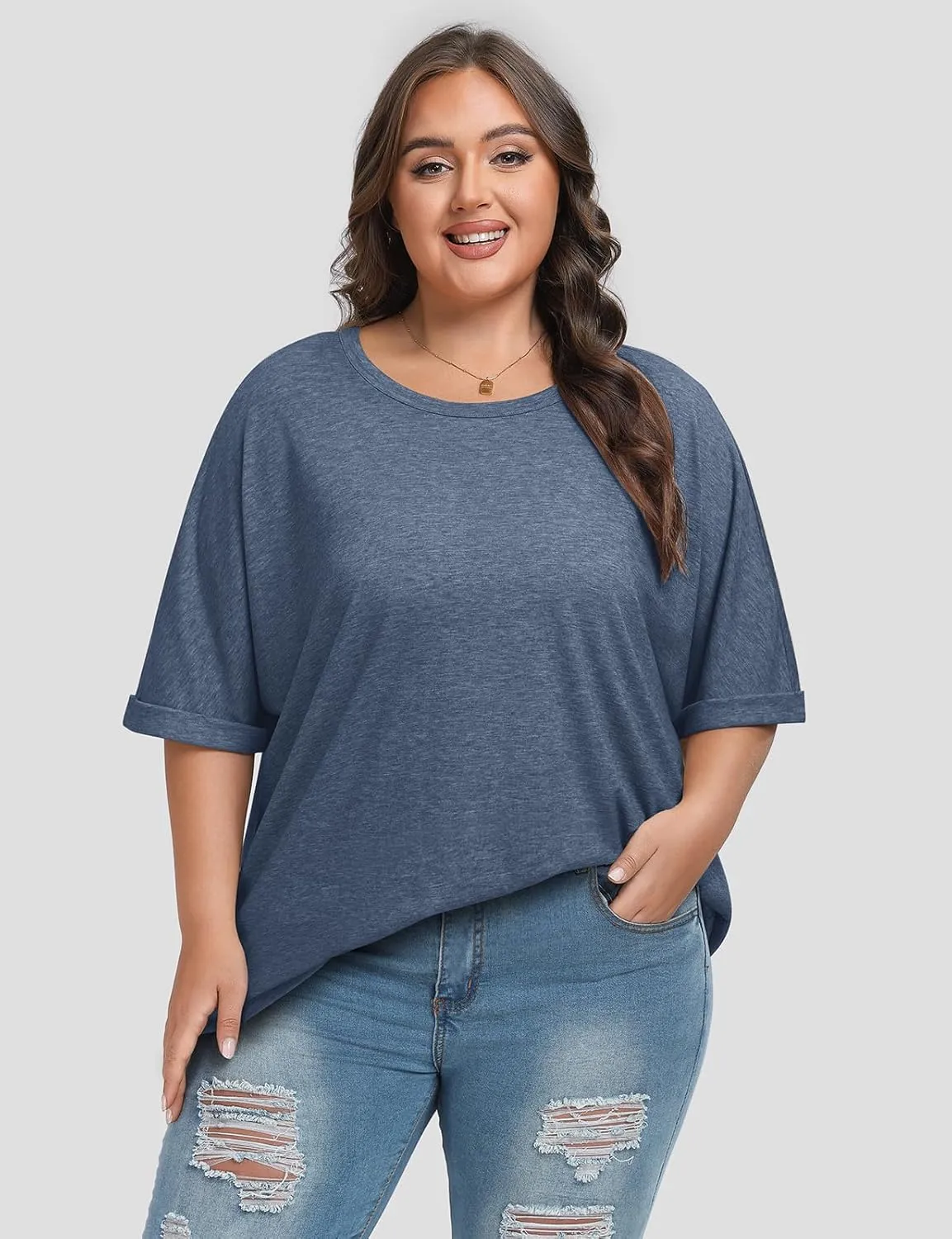 UEU Women Oversized T-Shirt Summer Casual Loose Fit Short Sleeve Basic Tops Workout Gym Tee Shirt